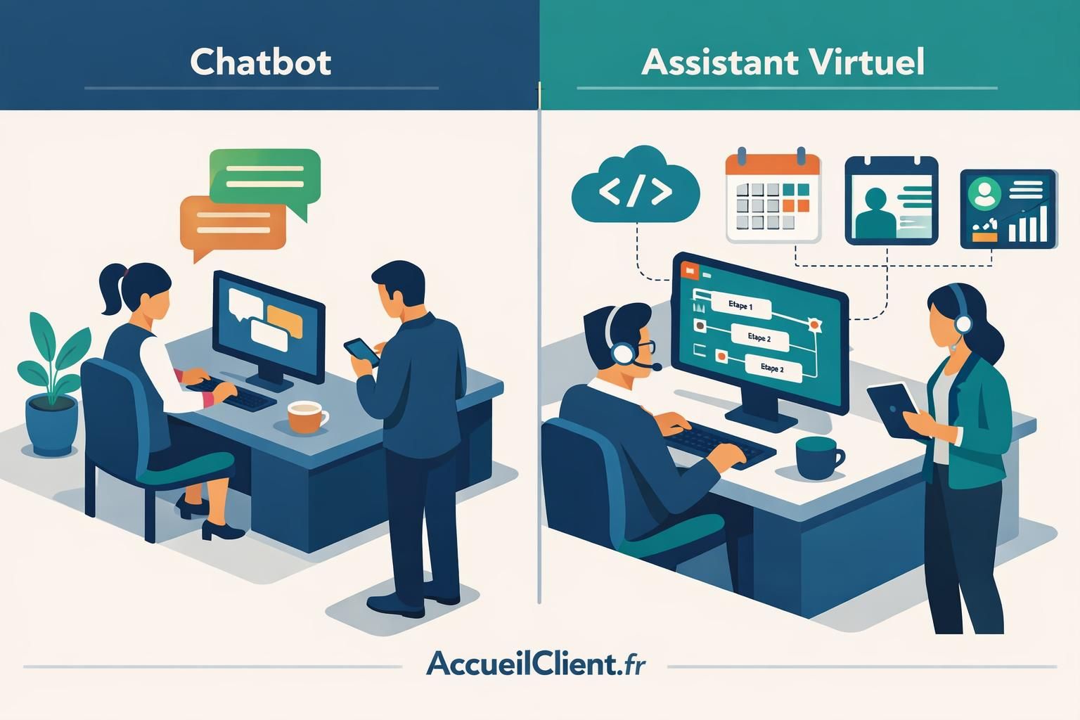 découvrez les différences entre un assistant virtuel entreprise et un chatbot classique, leurs fonctionnalités et comment choisir la solution adaptée à vos besoins professionnels.